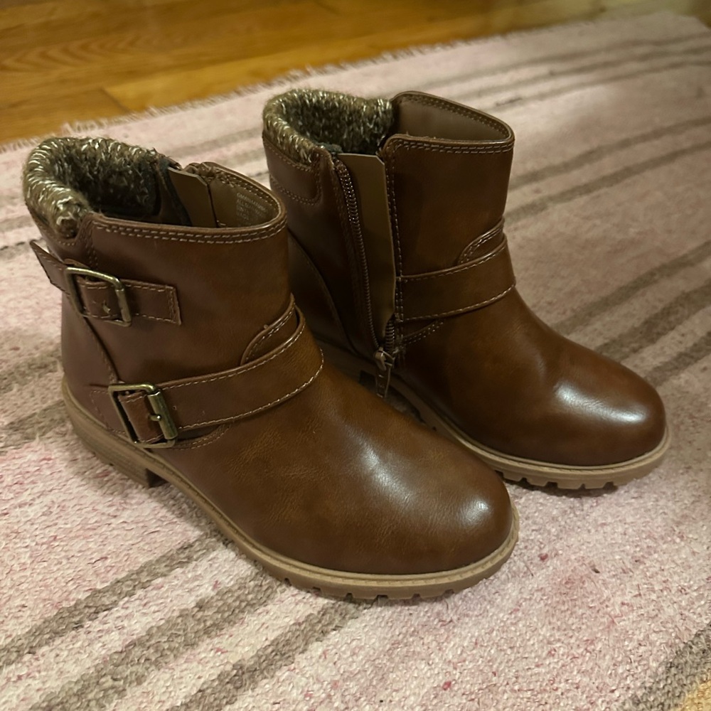 Wonder Nation Brown Leather Girls Boots - Size 13